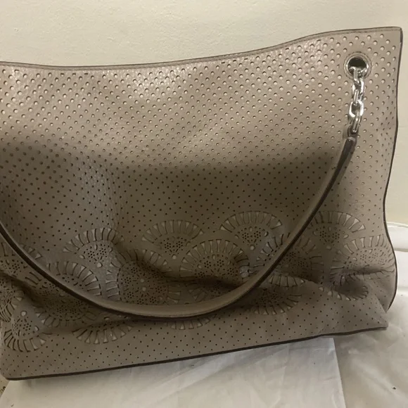 Tory Burch tan grayish shoulder handbag - Picture 5 of 8